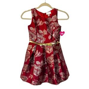 The Children's Place Party Dress Gold Floral Metallic‎ Red Size 8
